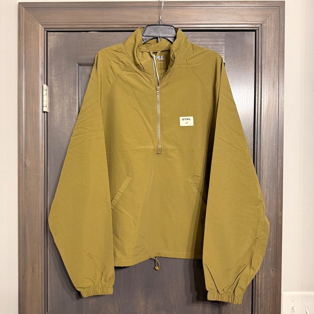 Staple Pigeon NWT Mens Nylon Quarter Zip Windbreaker Jacket Olive Green Large
